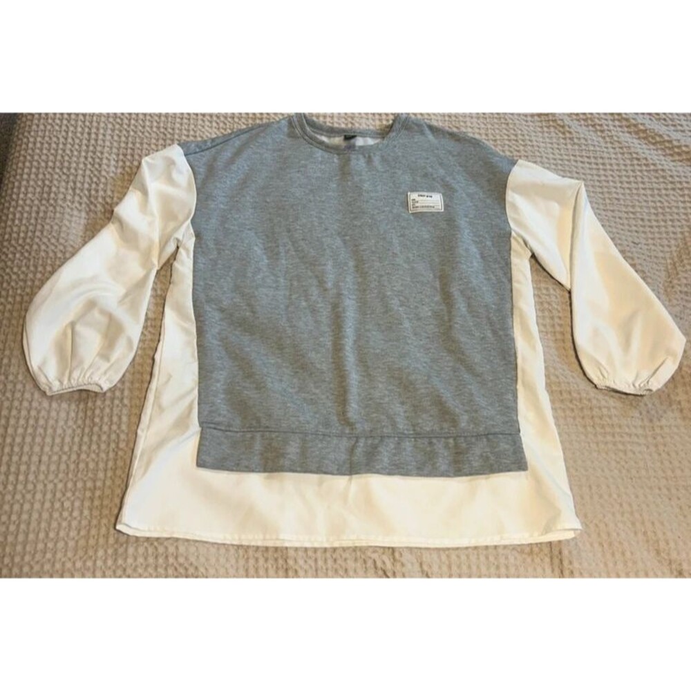 SHEIN Urban Gray Puff Sleeve Mixed Media Top Size Small